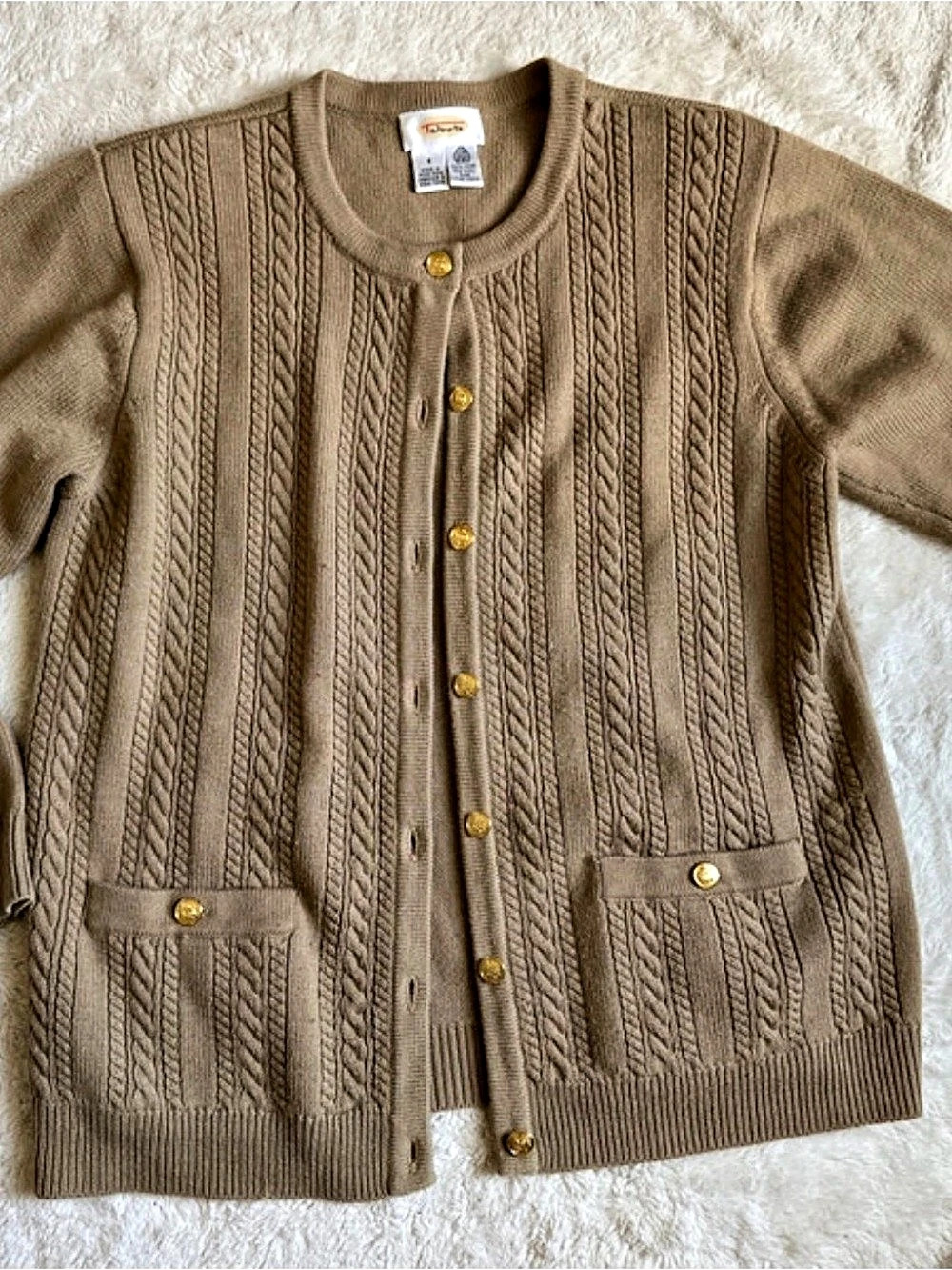 Talbots Cable Knit Cardigan in Brown Small